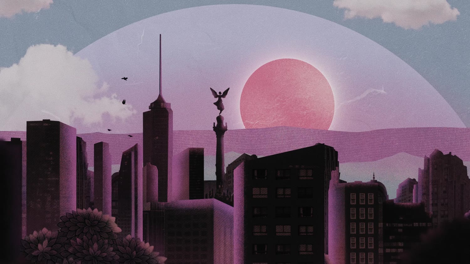 A Cidade do México em rosa, com o Anjo da Independência