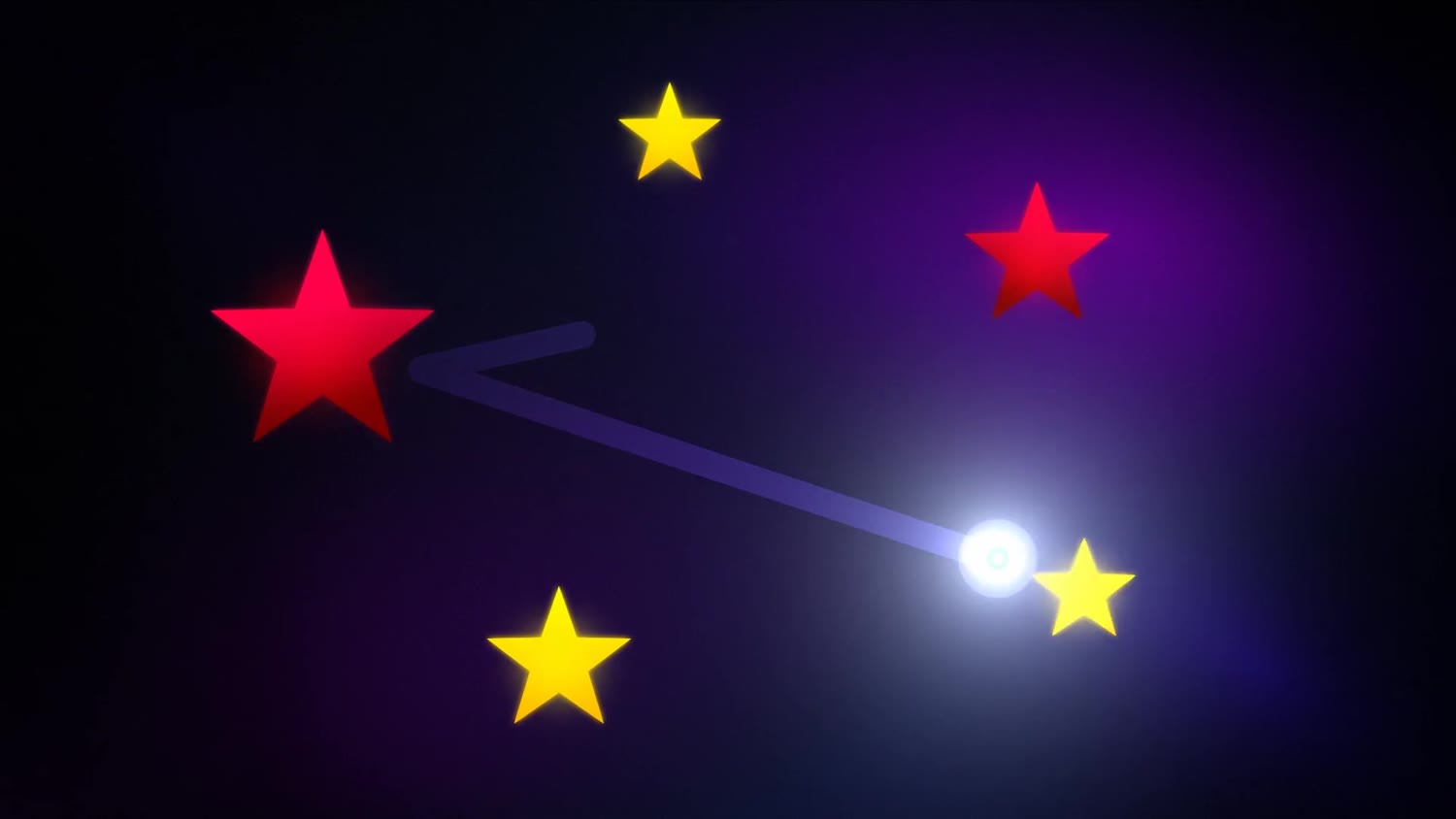 A bolinha passando, e as estrelas virando vermelhas