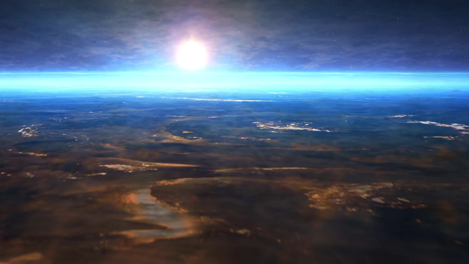 A curva da Terra ao amanhecer, vista do alto