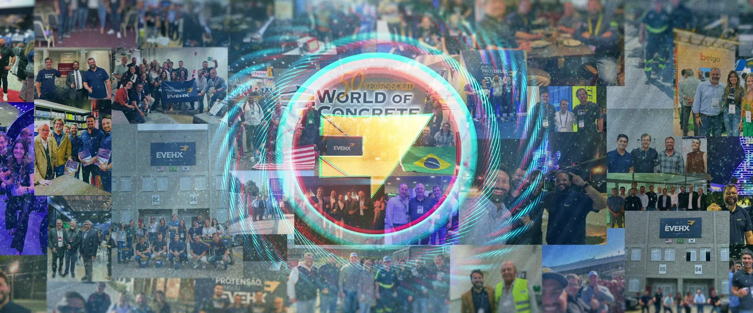 Mosaico de fotos com o anel do World of Concrete