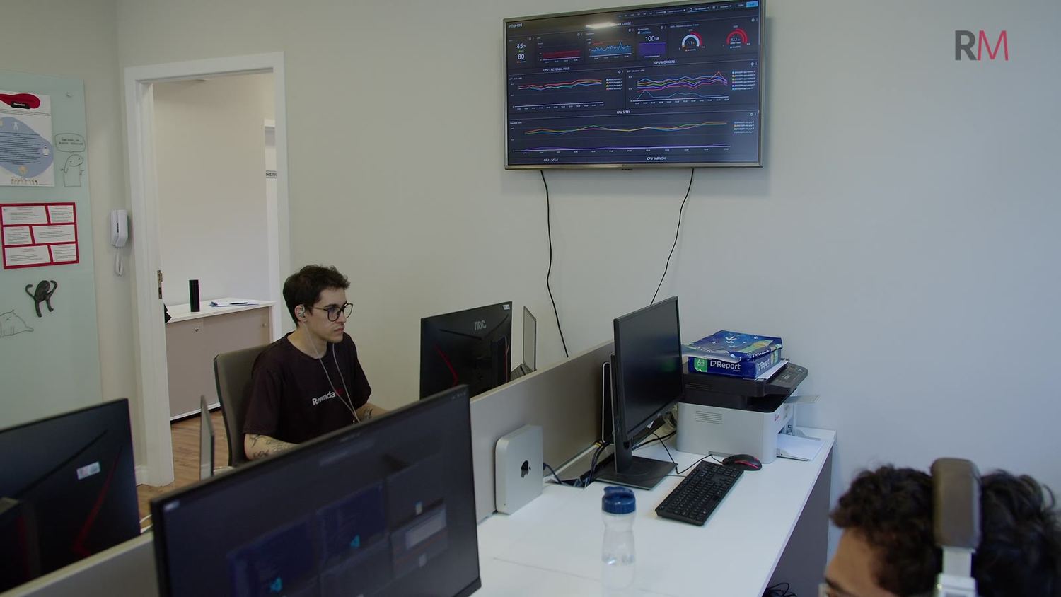 Painel de indicadores na parede da operação