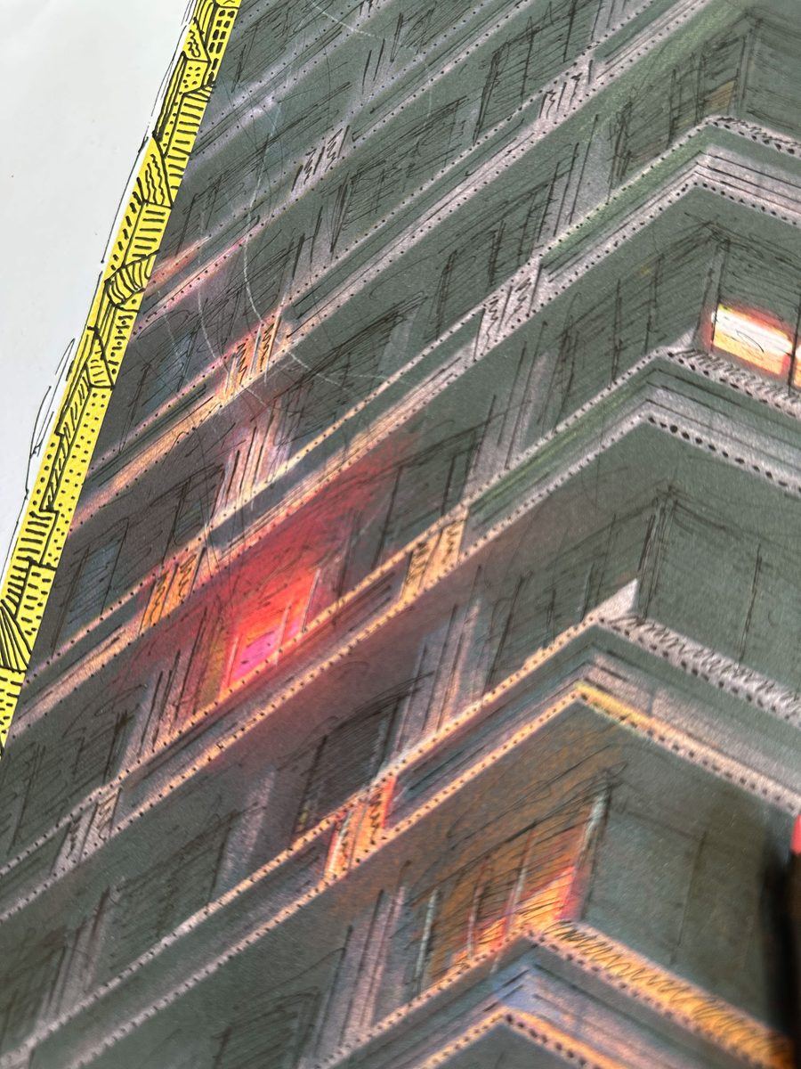 A luz das janelas reforçada a lápis
