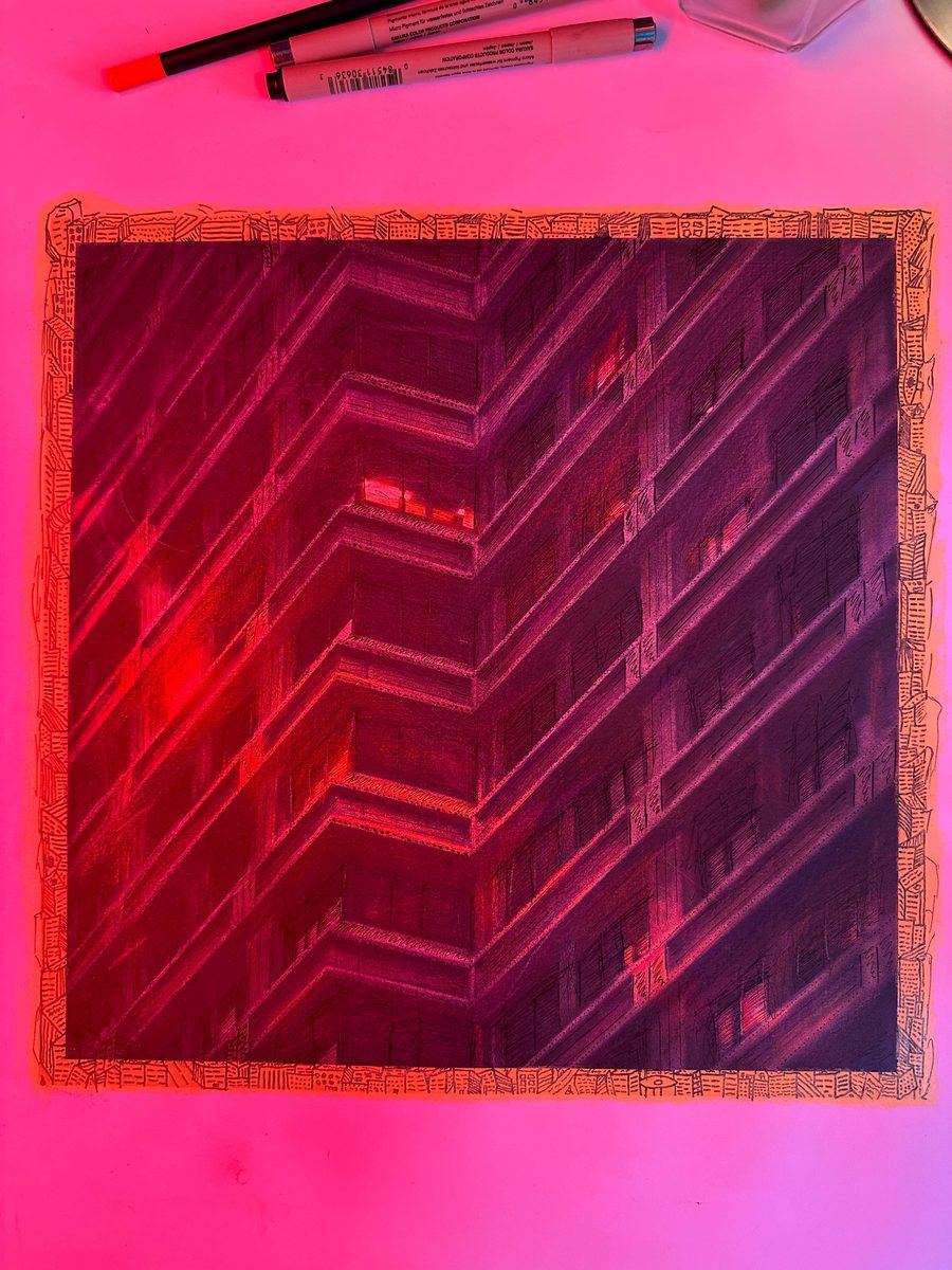 A arte sob luz magenta